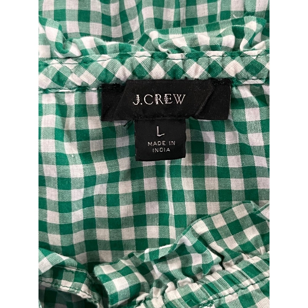 J.Crew Green Gingham Tiered Cotton Midi Dress Lace Trim Tassels Womens Large - Picture 6 of 9